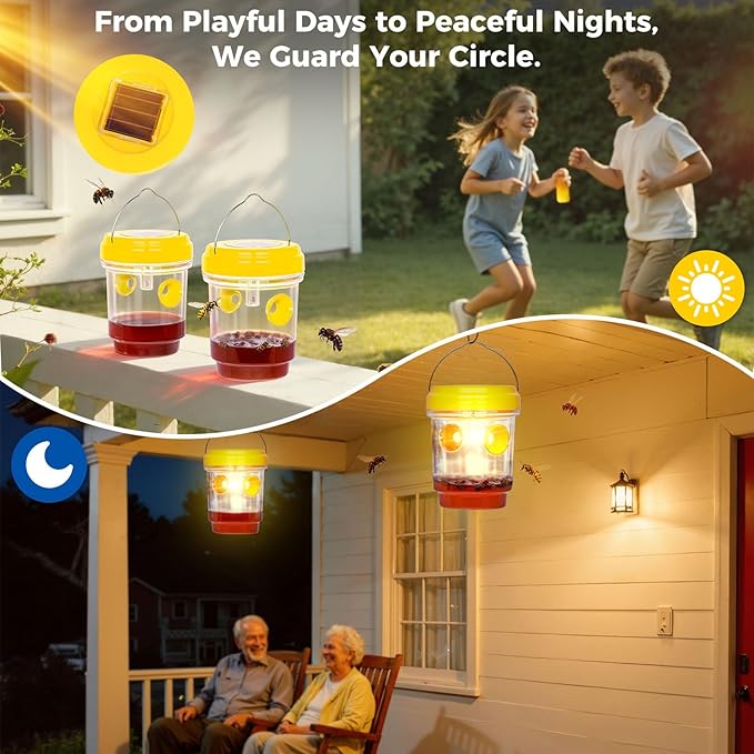 2 Pack Wasp Traps Outdoor Hanging Carpenter Bee Trap for Hornet, Yellow Jacket, Wasps, Reusable Solar Wasp Catcher, Bee Catchers for Outside