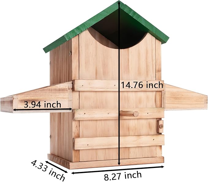 Screech Owl House with Feeder, Owl Box with Bird Stand Design, Nesting Box Wood with Mounting Screws, Cozy House for Lovely Birds, Easy Assembly Required