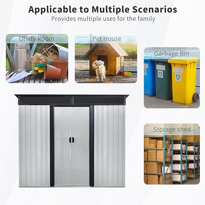 KEIKI 8x6 FT Outdoor Metal Storage Shed with Sloped Roof,Vents and Lockable Sliding Door for Garden Yard Lawn
