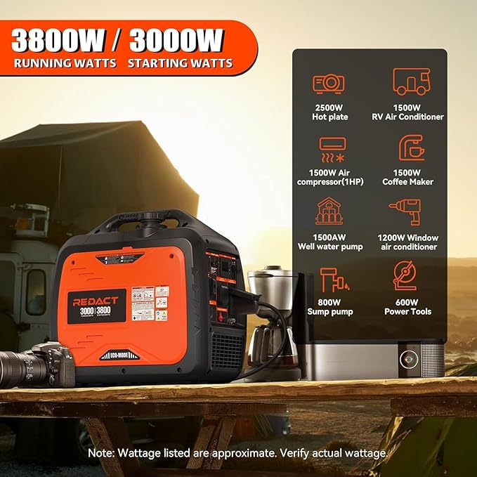 3800W Lightweight Portable Inverter Generator with Clean Power for Home, Camping, RV, Tailgating & Emergencies | Eco-Mode, CO Protection, Parallel Ready, Ultra-Quiet Gas Generator