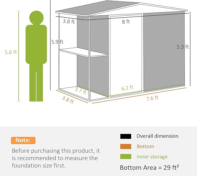 Outsunny 8 x 4ft Outdoor Storage Shed with Lock, 2-Tier Storage Rack, Air Vents, Garden Tool Shed for Backyard, Patio, Lawn, Dark Gray