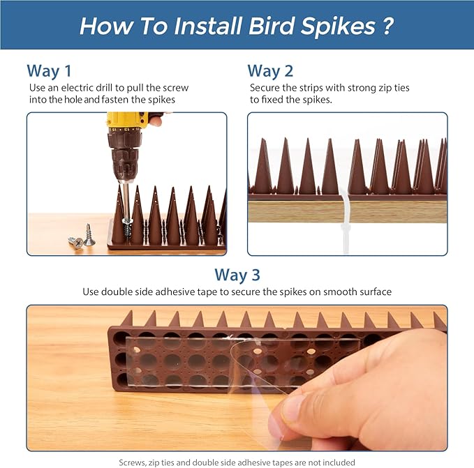 Bird Spikes, 30 Pack Pigeon Cat Squirrel Raccoon Animal Deterrent Spikes Anti-Climb for Outside Anti-Animal Defender Spikes to Keep Birds Away, Brown
