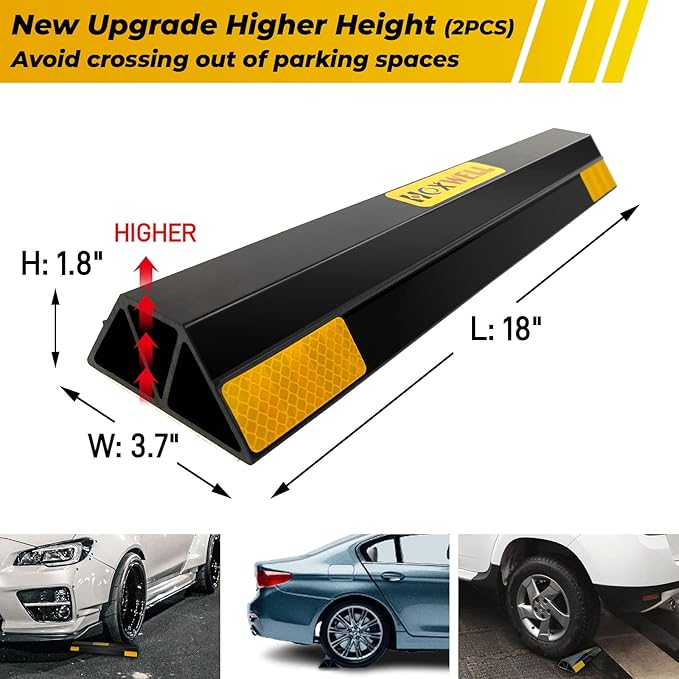 HOXWELL (New Updated 18" 2 Packs Heavy Duty Parking Stopper for Garage, Parking Gadgets Protects Car, Parking Aid Easy to Install 2 PCS, 18" L x 3.7" W x 1.8" H