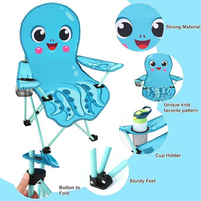 KABOER Kids Outdoor Folding Lawn and Camping Chair with Cup Holder and Carrying Bag, Children's Camping Chairs