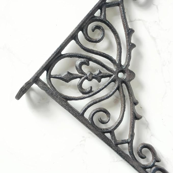 Z metnal Cast Iron Plant Hanger - 12 inch Rustic Wall Mounted Hanging Basket Holder for Outdoor Garden, Patio, Porch Decor - Heavy Duty Metal Hook Bracket