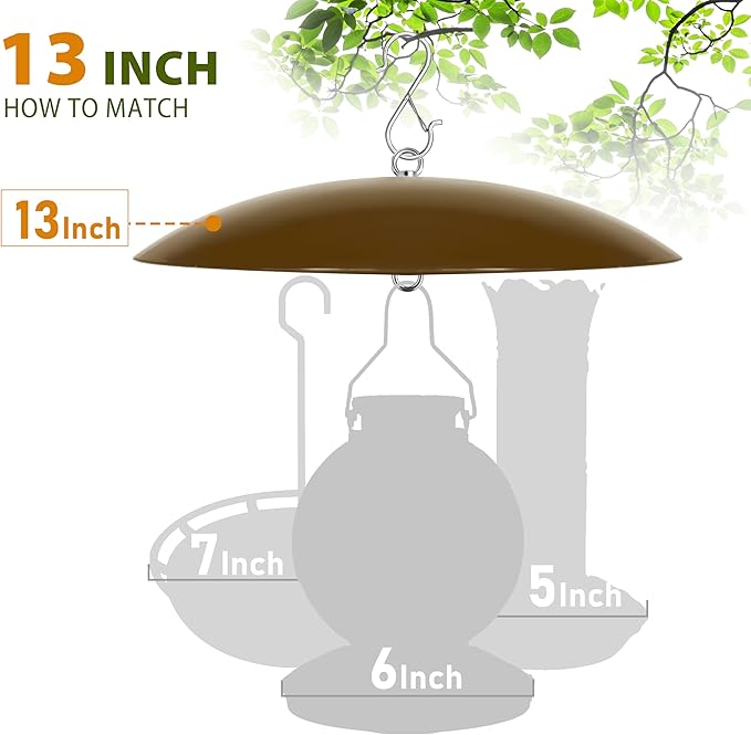 13" Bird Feeder Dome, Hummingbird Feeder Rain Guard, Bird Feeder Cover,Baffle for Bird Feeder Pole,Smart Birds Feeder's Umbrella(Brown), 1 Pack
