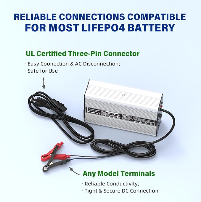 58.4V 5A, AC-DC Battery Charger, Dedicated Best Solution for 48V Lithium Iron Phosphate, LiFePO4 Battery Recharging, Support Charging Solar Off-Grid, Golf Cart (58.4V 5A Charger-Silvery)