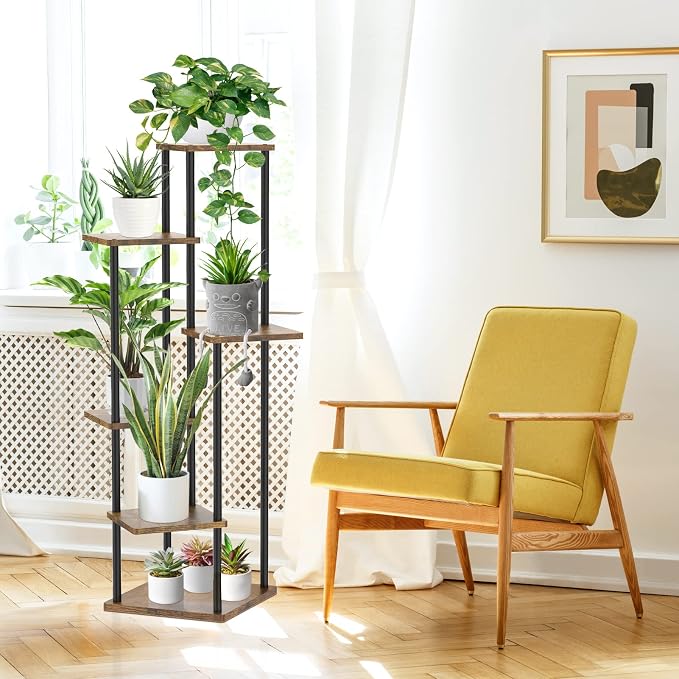 Oppro Plant Stand Set of 2, Tiered Metal Wood Corner Planter Stands Flower Shelf for Indoor Outdoor Plants