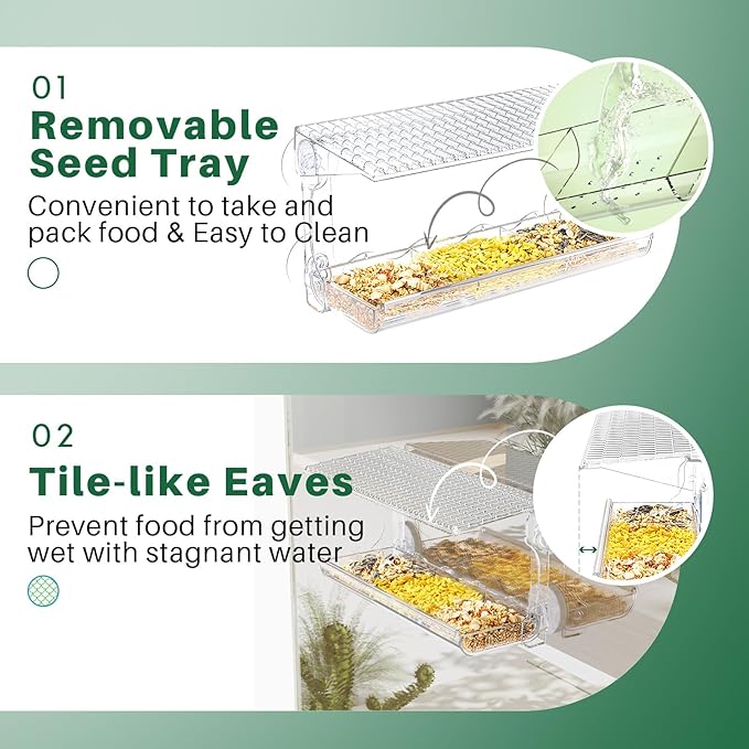 SUNALLY Window Bird Feeder for Outdoors, Clear Bird Feeders Window Mounted with Strong Suction Cups, Transparent Birds House Outside Wild Watching for Garden, Yard, Elderly Kids Viewing