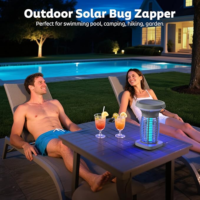OnBeam Solar Bug Zapper Outdoor, Mosquito Zapper Outdoor Waterproof Electric Fly Zapper Rechargeable Mosquito Killer with Solar Panel, 4200V Fly Trap Indoor for Home Backyard, Patio, Garden, Camping