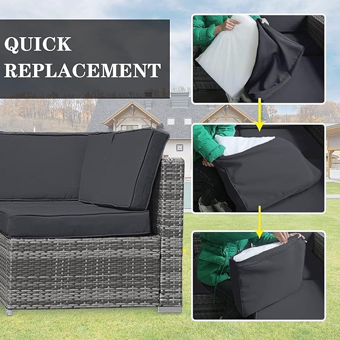 14Pieces Patio Cushion Covers Replacement Outdoor Couch Cushions Covers Splashproof Sofa Slipcovers Set with Zippers,Patio Furniture Protector Cover Only(Black Gray 23.6×23.6×3.35 inches)