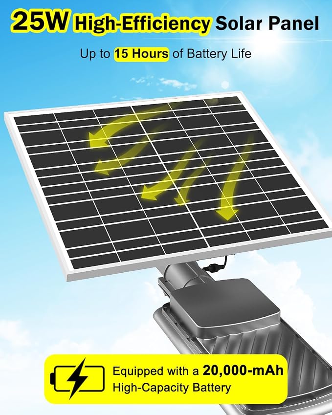Engrepo Solar Street Lights Outdoor, 15-Hour Runtime IP65 Waterproof LED Flood Lights with Remote Control Dusk to Dawn Security Light for Wall, Parking Lot, Barn, 20000mAh