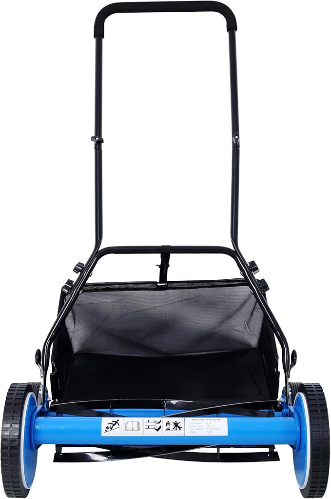 KEIKI 20-Inch Manual Lawn Mower, Push Reel Mowers w/Grass Catcher & Adjustable Cutting Height, 4-Wheels Small Lawnmower with 5 Steel Blades for Graden, Spaces Saving & Easy Assembly, Green