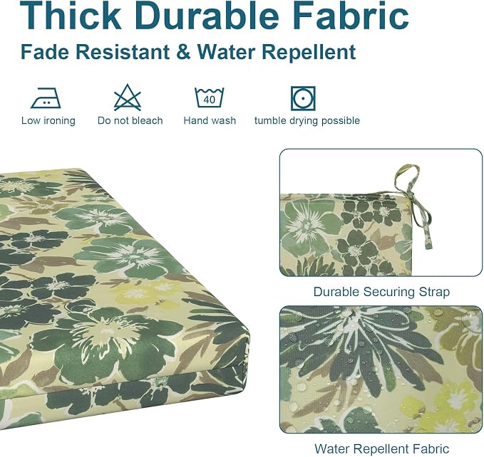 DYTXIII Set of 2 Outdoor Chair Cushions, Water Resistant 18.5"x16"x2" Square Seat Cushion for Patio Dining Chairs, High-Density Replacement Pads for Indoor Outdoor Furniture - Green Rose