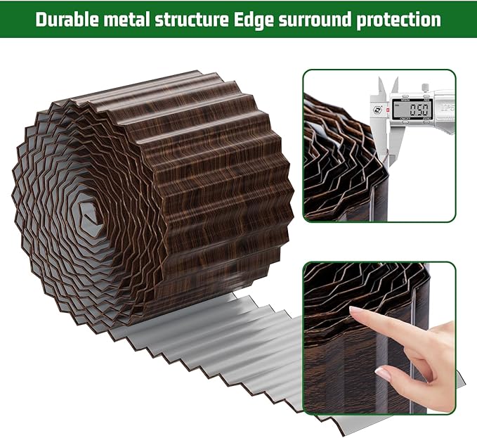 SnugNiture Corrugated Metal Garden Edging,6" x 50' Sturdy Lawn Edging Border,Landscape Edging Border for Lawn, Flower Bed,Garden and Yard(Brown with White)