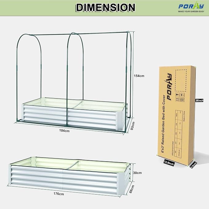 PORAYHUT All-in-One Raised Garden Bed and Greenhouse Kit,Metal Outdoor Planter Box with Pop up Tunnel Greenhouse Cover ,Vegetables, Flowers for Cold Frost Protector (72.4X 36.6 inch)