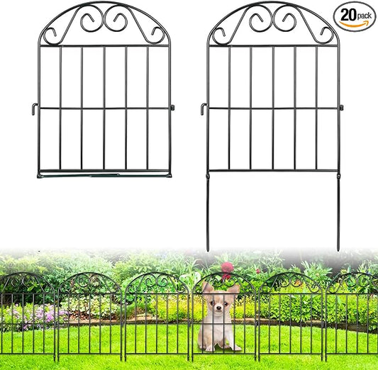 ADAVIN 20 Panels Collapsible Garden Fence Animal Barrier, 20 Ft(L) x 24 in(H) Black Rustproof Metal Wire Panel Border for Dogs Rabbits, Flower Edging for Landscape Patio Yard Outdoor Decor, Arched