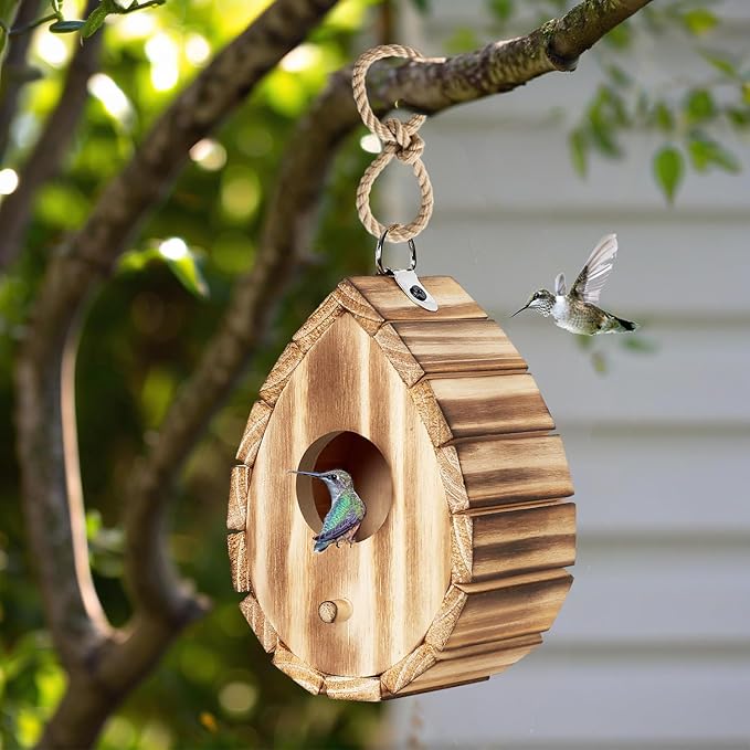Hummingbird House,Wooden Birdhouse for Outside,Hanging Small Bird Houses,Wild Bird Nesting Box Outdoor Bird House for Bluebird,Finch,Cardinals