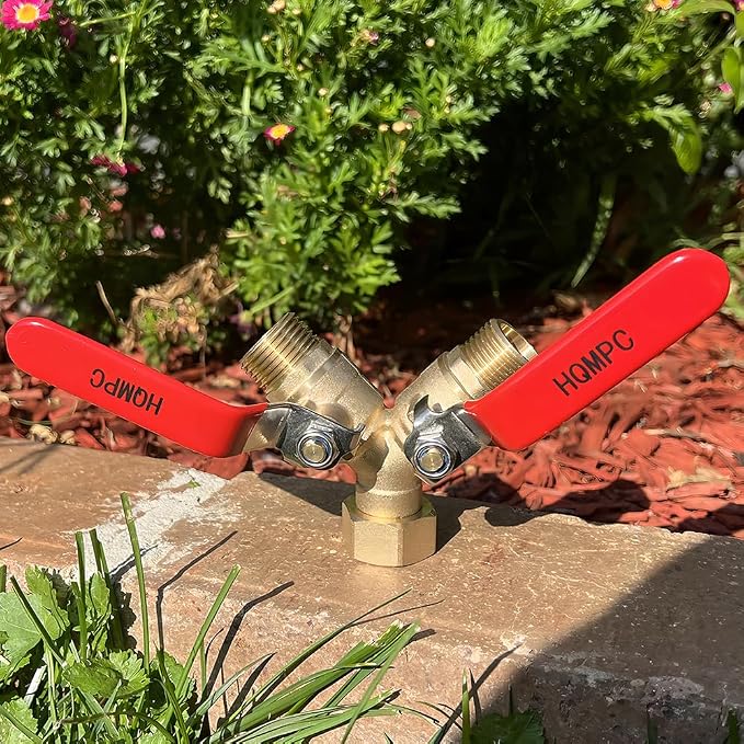 HQMPC Garden Hose Y Valve Splitter Brass Hose Splitter With Stainless Steel Long Handle Brass Garden Hose Adapter 2 Way Y Valve 3/4" GHT Thread 2pcs