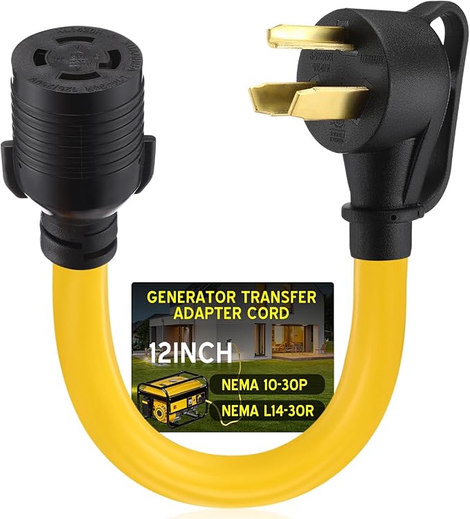 Tellegloww NEMA 10-30P to L14-30R 1 FT 30 Amp Generator Transfer Switch Adapter Cord, 3 Prong Old Dryer Outlet to 4 Prong Generator Locking Plug Adapter, STW 10 AWG, ETL Listed