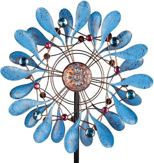 Stargarden Wind Spinners Outdoor, Large Kinetic Wind Spinner, Waterproof Blue Pinwheels with 4 Sturdy Stake, Metal Windmill for Yard, Porch Decor (21 * 90 Inches)