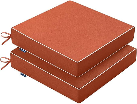 MIULEE Orange Outdoor Chair Cushions Set of 2, 18.5x16x3 Inch Waterproof Patio Seat Cushions for Outdoor Furniture Couch Sofa, 3 Year Color Fastness High Density Foam with Adjustable Ties