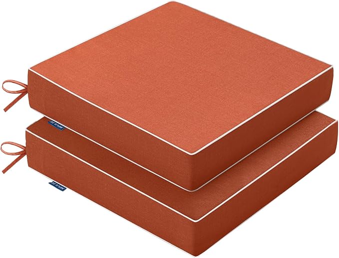 MIULEE Orange Outdoor Chair Cushions Set of 2, 24x24x4 Inch Waterproof Patio Seat Cushions for Outdoor Furniture Couch Sofa, 3 Year Color Fastness High Density Foam with Adjustable Ties