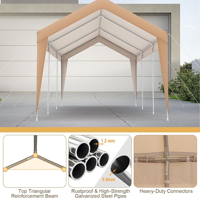 Tangkula 10x20 Ft Heavy-Duty Carport, Portable Garage Tent Carport with Galvanized Steel Frame, All-Season Tarp, Outdoor Car Canopy Shelter for Car, Truck, SUV, Boat