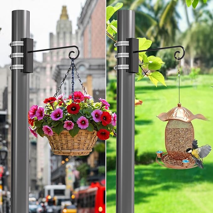 2 Pack Bird Feeder Hanger Hook, Pole Mounting Kits with Adjustable Clip Rings, Outdoor Hanging Bracket for Camping Lantern Rack, Tree Branch Hooks for Wild Bird House Holder (46-70mm/1.8" to 2.75")