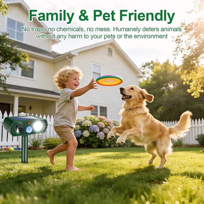 2026 Upgraded Sonic Fortress Pro Deer Repellent Device,2Pack Solar Ultrasonic Animal Repellent with Motion Sensor&Flash Light-IP65 Waterproof Rabbit Fortress Pro,Cat Repellent for Yard