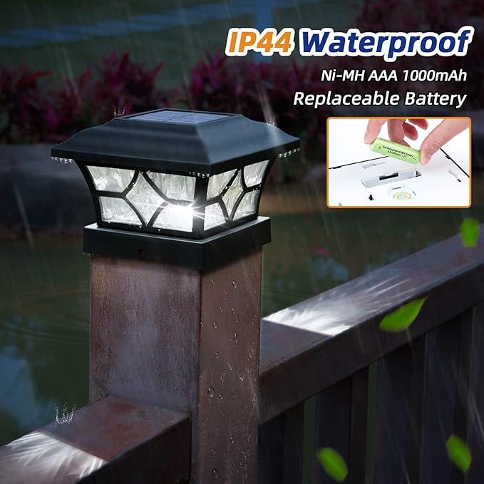 APONUO 4x4 Solar Post Cap Lights 16 Pack - 6x6 Post Cap Solar Light, 2-Mode, IP64 Waterproof, Post Lights Solar Powered for 4x4 5x5 6x6 Wood/Vinyl Posts, Black