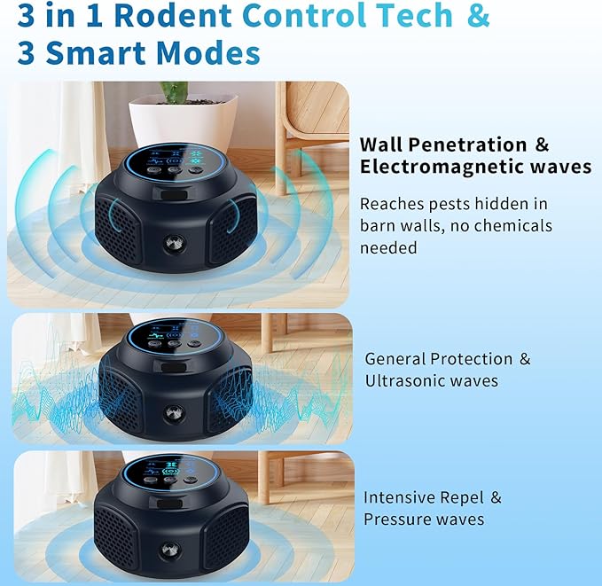 Ultrasonic Mouse Repellent Pest Control Repeller, Mouse Traps for Rodent, Mice, Ant, Rat, Squirrel, Bug, Roach, Bat, Rat ＆ Mice Repellent Device for House Plug in Indoor for Home 2Pack Black