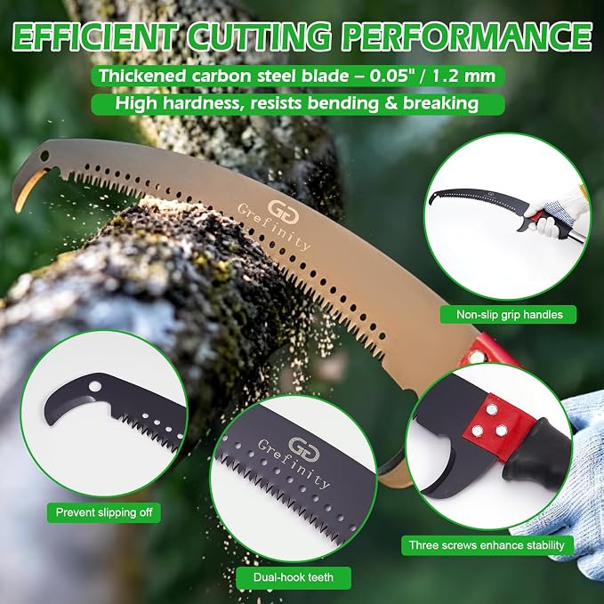 Grefinity Manual Pole Saw, 27 Ft Tree Trimmer, Extendable Pole Saws for Tree Trimming, Sharp Steel Blade, for Backyard and Garden Pruning Palms and Shrubs, Green