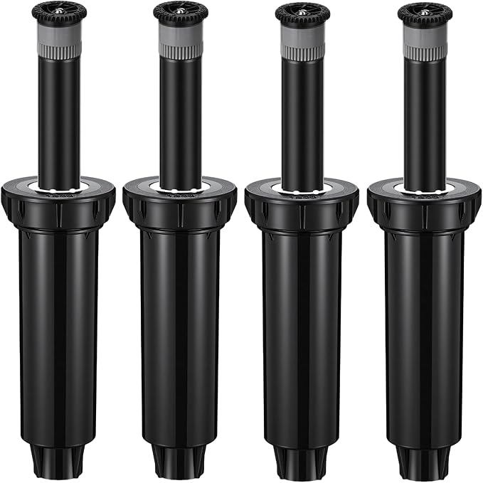 4 Pack Adjustable Sprinkler Heads for Lawn, Compatible with Rain Bird 1800 Replacement Sprinkler Head, 4-Inch Pop-Up, 9-20 ft Radius, 0-360° Adjustable Arc, Efficient Garden Yard Irrigation