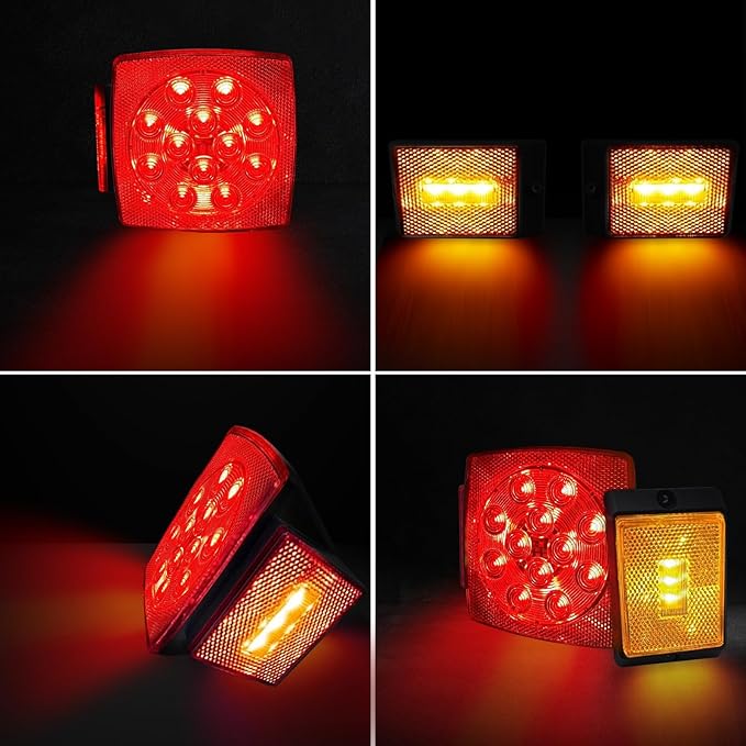 fouwick LED trailer lights Kit, 12V Submersible Tail Marker Lights Wiring Lamp Harness for Boat Car Truck RV Utility snowmobile turn signal license plate stop reverse Trailer Accessories