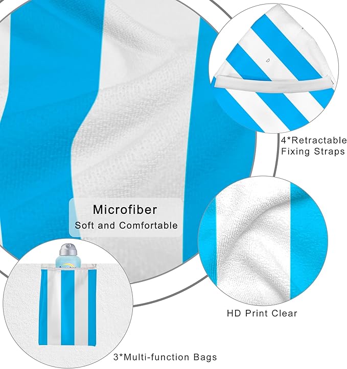 Lounge Chair Towel Cover, Beach Chair Covers (Pack of 2), Chaise Lounge Cover with 3 Pockets for Pool Beach Garden Courtyard Outdoor Trips, 85 x30 in, Striped Sky Blue