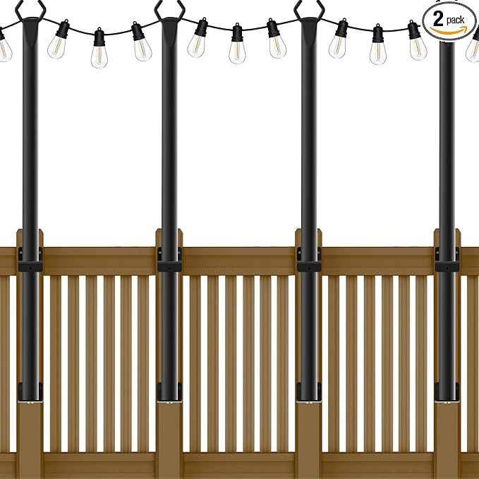 NUERPO 4 Pack String Light Poles,5Ft Metal Poles for Outdoor String Lights,Outdoor Light Poles with Post,Poles/Stand for Outside,Patio,Deck,Backyard,Garden Wedding,Party