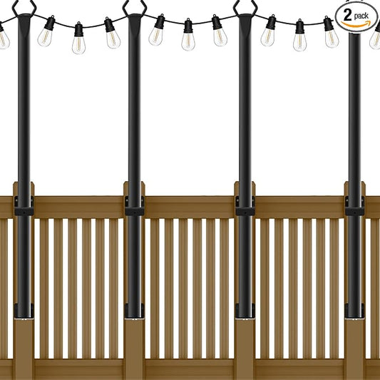 NUERPO 4 Pack String Light Poles,5Ft Metal Poles for Outdoor String Lights,Outdoor Light Poles with Post,Poles/Stand for Outside,Patio,Deck,Backyard,Garden Wedding,Party