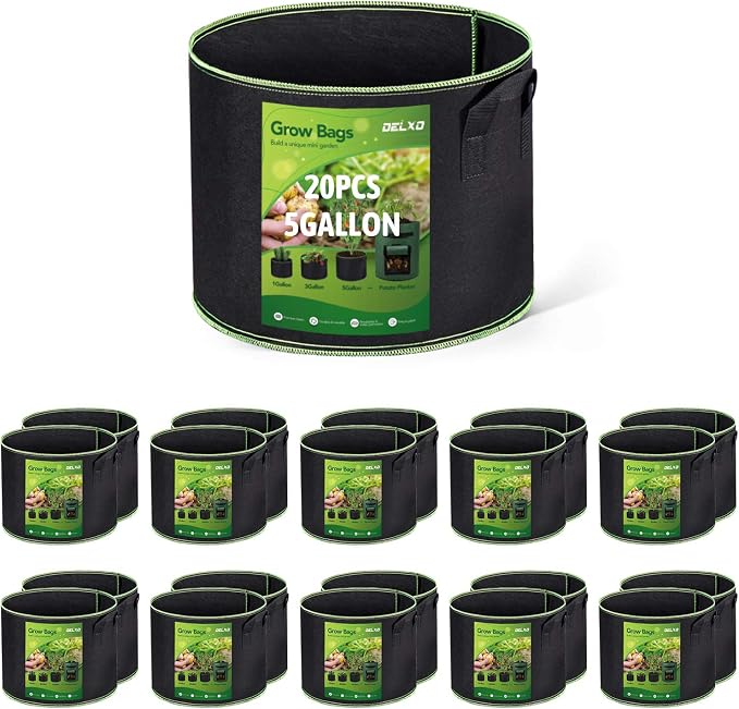Delxo 5 Gallon & 7 Gallon Grow Bags for Planting, Fabric Pots Plants Growing Bags with Handles Heavy Duty Aeration Thickened Nonwoven