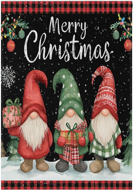 Pfrewn Christmas Winter Garden Flag 12x18 Double Sided Gnome with Gifts Berry Xmas Tree Small House Yard Flags Welcome Seasonal Outdoor Indoor Banner for Xmas Holiday Yard Home Decoration