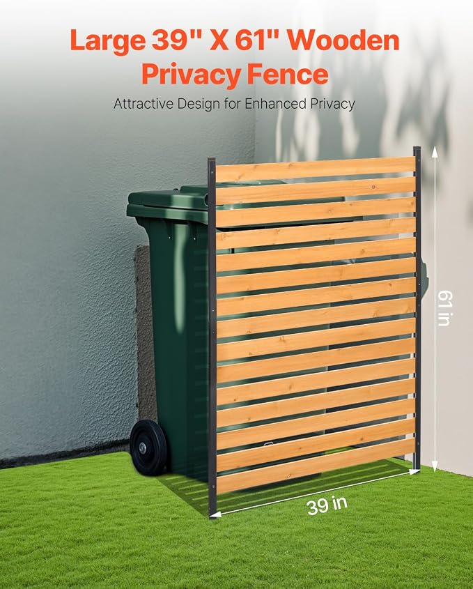 VEVOR Wood Privacy Fence, 39" W x 61" L, 1-Panel Air Conditioner Fence Screen, Pool Equipment Enclosure with Metal Stakes, Easy DIY Installation, Outdoor Trash Can Hider for Garden Decoration