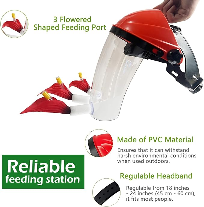 2025 Upgraded Hummingbird Feeder Helmet | Wearable Hummingbird Mask Feeder with Anti-Fog Lens & Bionic Flower | Adjustable for Adults & Teens Lightweight PVC Red