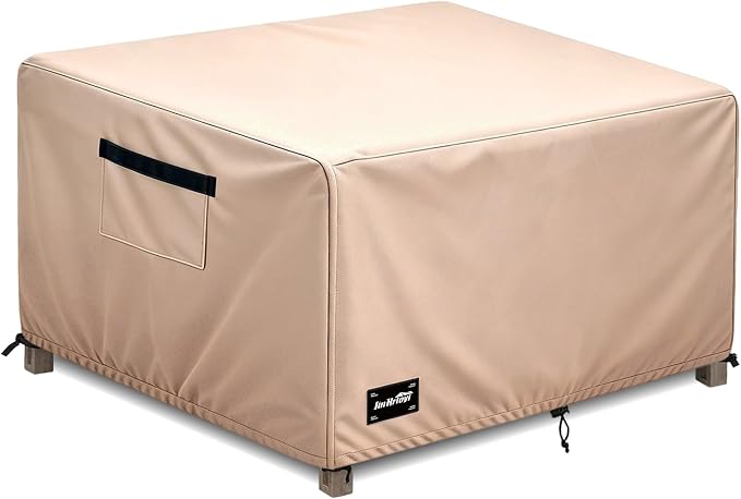 JinHrtoyi Patio Square Table Cover,32Wx32Dx16H Inches 100% Waterproof Heavy Duty Outdoor Coffee Table Cover,Light Brown Minimalism Style Outdoor Furniture Covers
