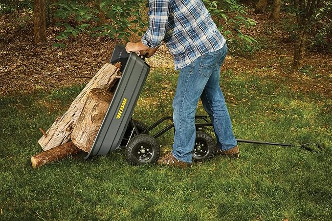 True Temper Poly Garden Cart Wagon, Easy Dump Design, 4 Cu. Ft. Capacity, 10 in. Pneumatic Tires for Lawn, Utility, Yard, Farm