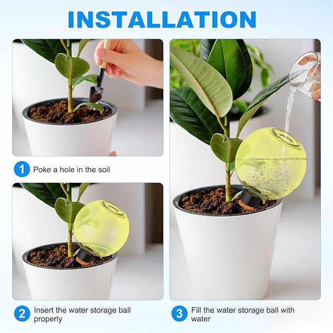 M METERXITY 4-Pack Plant Self Watering Globes, 6.7 oz Plastic Bubble Water Bulbs Top Fill for Indoor/Outdoor Plants, Self Watering Spikes Slow Release Terracotta [Yellow]