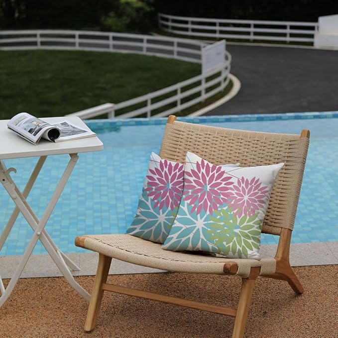 DFXSZ Outdoor Throw Pillow Covers 18x18 Inch Set of 2 Waterproof Spring Summer Geometric Elegant Pink Blue Green Outdoor Easter Pillow Covers for Patio Funiture Garden Couch 168B18