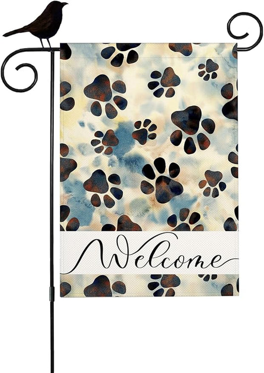 Mugod Paw Print Garden Flags 12.5x18 Inch Double Sided Puppy Dog Black and White Paws Yard Flag Small Outdoor Flag for Home Villa Outside Decor