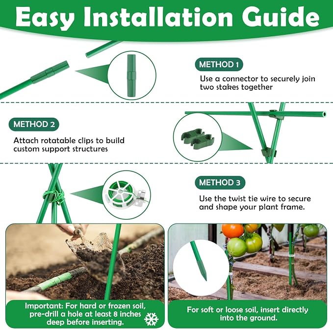 337 PCS Garden Stakes, Fiberglass Tomato Stakes, Garden Sticks with Accessories, 105 Sets DIY 4ft, 5ft, 6ft, 7ft Plant Stakes, Plant Sticks Supports for Indoor Outdoor Plants, Vegetables