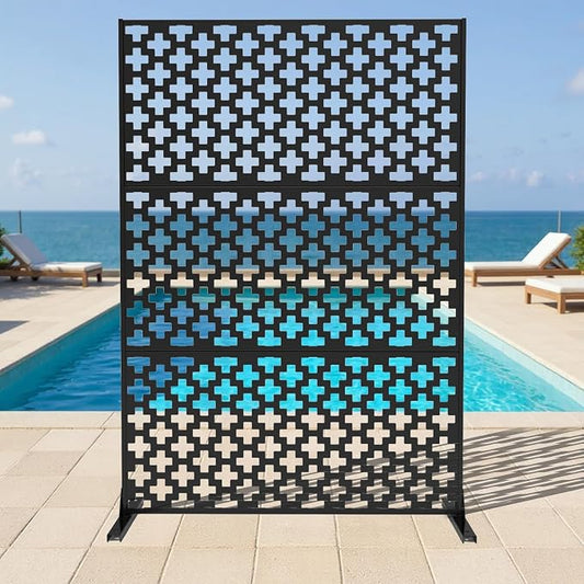 72" x 47" Metal Outdoor Privacy Screen – Freestanding Rustproof Patio Divider, Decorative Balcony Fence Panel for Garden, Deck, Yard, or Porch, Heavy-Duty Galvanized Steel, Multi-Functional Design