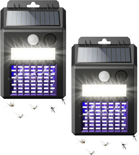 Solar Bug Zapper Outdoor - 2-in-1 Waterproof Cordless Mosquito Zapper with 3 Modes, Motion Sensor Light & UV Light, Rechargeable Mosquito Killer Lamp for Patio Yard Garden